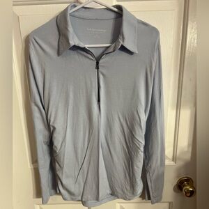 SOFT SURROUNDINGS Blouse Womens Petite Large Blue Cotton Knit Ruched Side